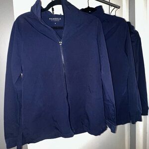 THREE small mandala scrub jackets. Navy. EUC
